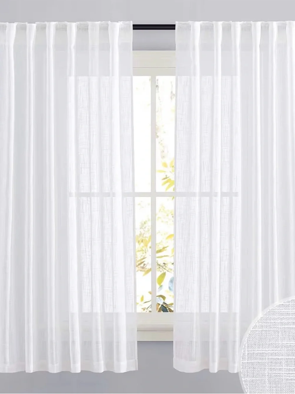 RYB HOME White Sheer Window Curtain Panel - Elegant Light-Filtering Drapery